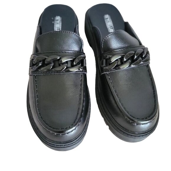Seychelles Women's Black Faux Leather Chain Loafers Size 6M Slip-On Chunky Sole - Picture 4 of 9